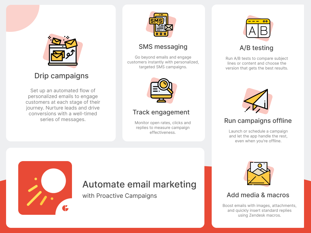 Proactive Campaigns feature detail — CRM and Marketing app on the Zendesk Marketplace